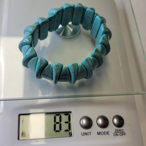 Turquoise Hued Bracelet Blue Stretchy Bracelet Elastic Lobster Tail Pattern - Picture 8 of 8